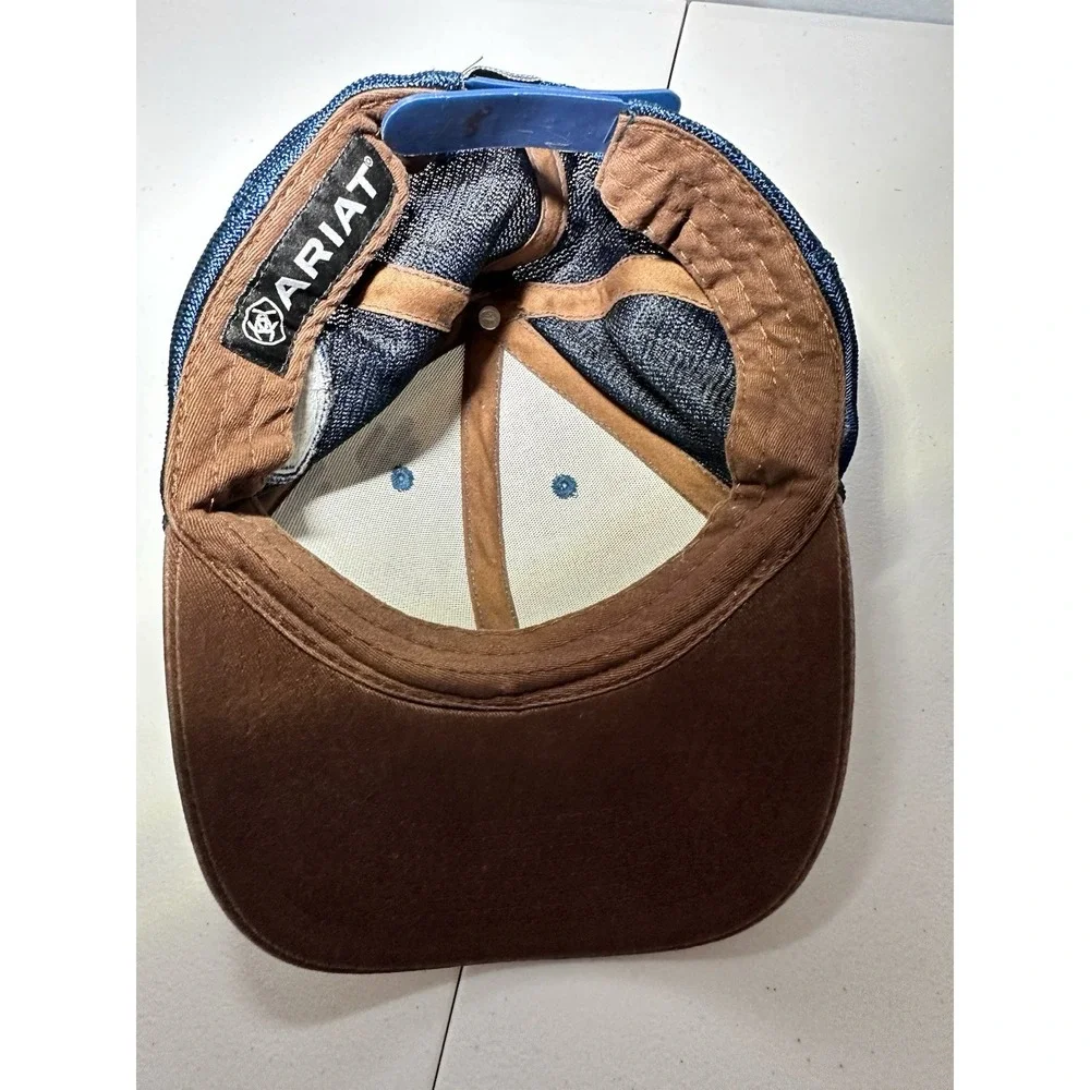 Ariat Cactus Print Trucker Hat Multicolor Western Snapback Brown Blue Mesh
